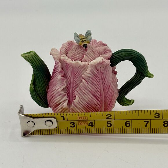 Vintage Miniature Pink Parrot Tulip Teapot With Bee 3D Lid  2” - Picture 7 of 8